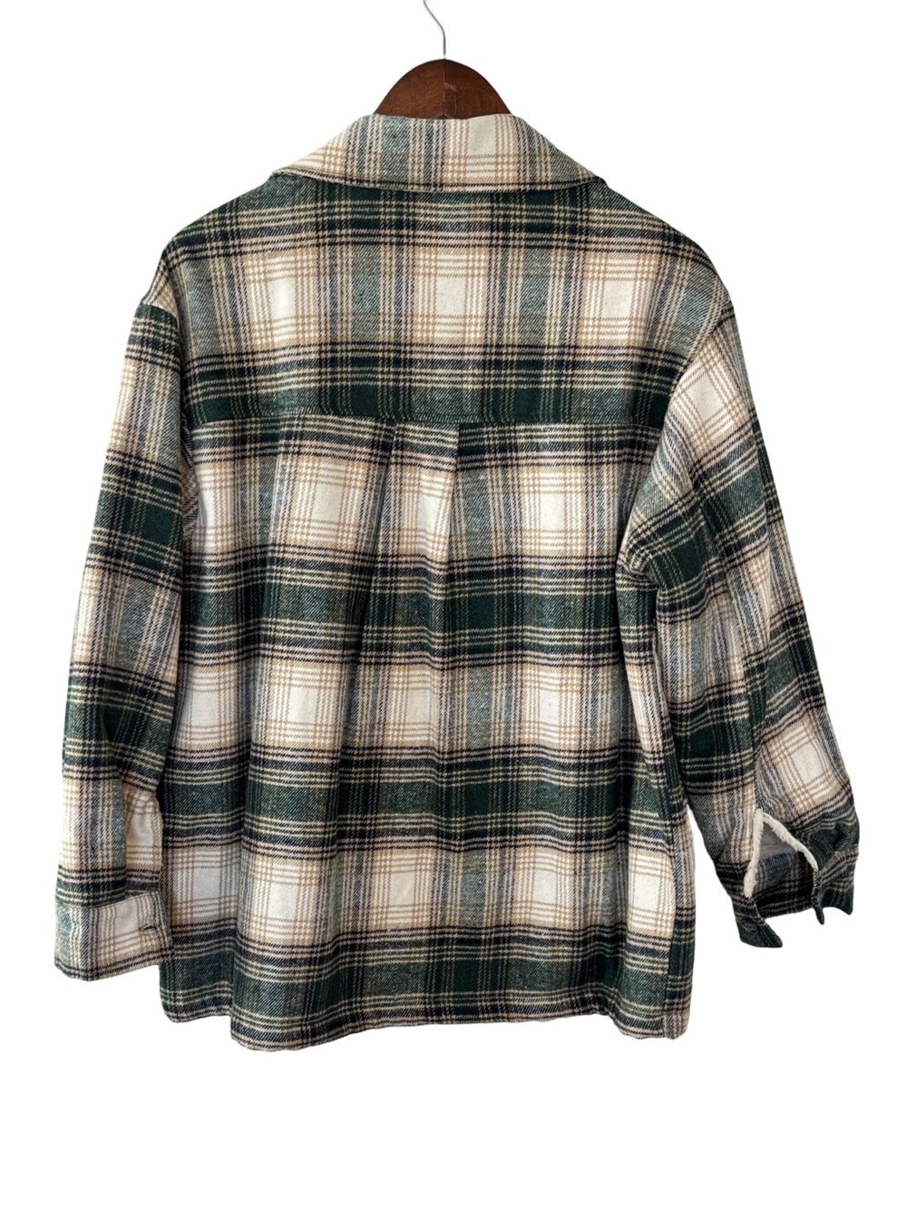 Green and Cream Utility Jacket with Plaid Pattern - Picture 2 of 4
